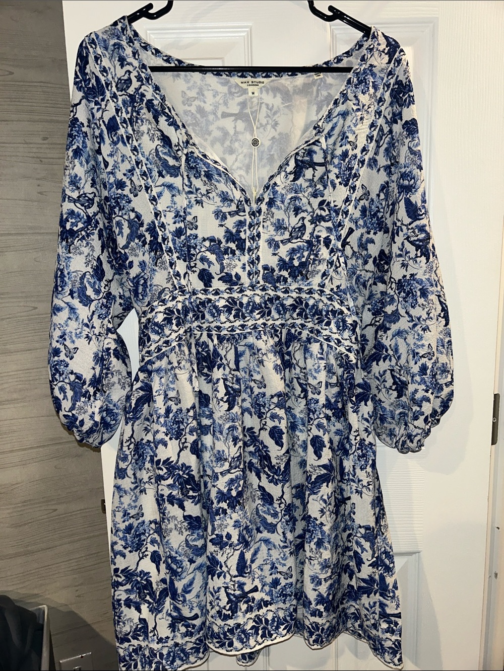 Max Studio Blue and White Floral Midi Dress